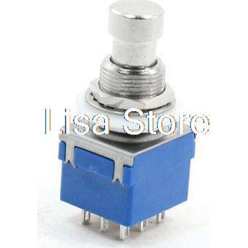 3PDT 9 Terminals Momentary Round Button Pushbutton Switch AC 250V 2A Blue