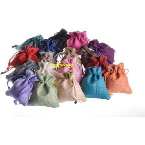 50pcs/lot 7*9cm 10x14cm Size Colorful Vintage Drawstring Jewelry Pouch Jute Burlap bags Linen bag Wedding Favor Gift Bag