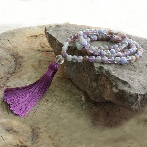 8mm Amethyst And Aquamarine Mala Beads Necklace, Calm An Active Mind Mala, 108 Bead Mala, Mala Jewelry, Yoga Lovers Jewelry