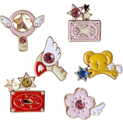 Free shipping 12pcs/ lot fashion jewelry accessories enamel metal Card Captor Sakura star wand pin badge