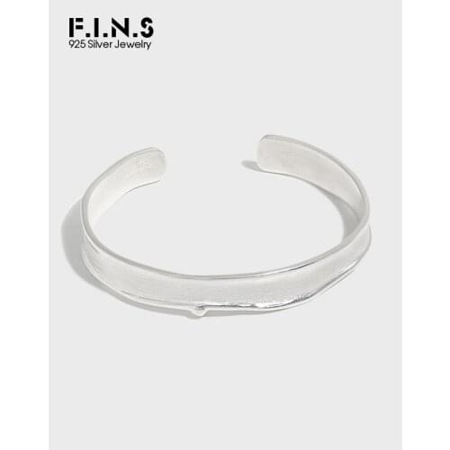 F.I.N.S Minimalist Brushed Texture Genuine S925 Sterling Silver Bracelet Bangles Convex Simple Design Silver 925 Wrist Open Cuff