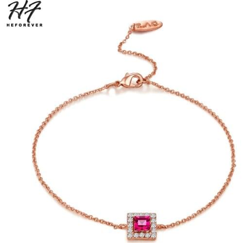 Simple Square Crystal Bracelets for Women Rose White Gold Color AAA+Cubic Zirconia fasion Jewelry Xmas Gift H221 H222