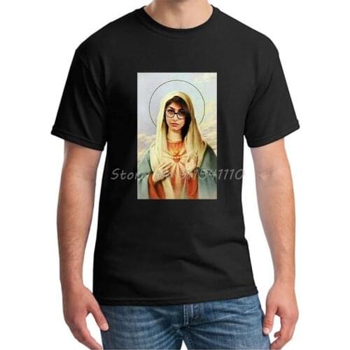 Virgin mary Mia Khalifa action movie star Funny Mens Joke T-Shirt Birthday Gift Tee High Quality Tee Shirt Summer Short Casual