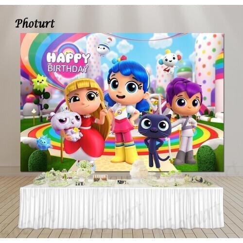 PHOTURT TRUE and the Rainbow Kingdom Backdrop Kids 1st Birthday Background Doll Toy Vinyl Photography Banner Decorate Props