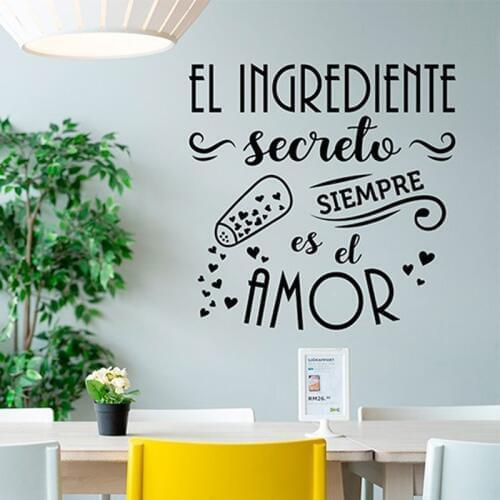 Spanish The Secret Ingredient Is Always Love Quote Wall Sticker Kitchen Kids Room Family Secret Love Heart Quote Wall Decal