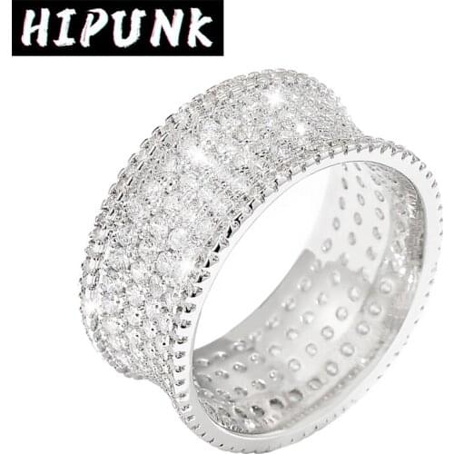 Iced Out Ring Hip Hop Miami Cuban Style 9mm Micro Pave Cubic Zirconia Charm Jewelry For Men Women Rapper