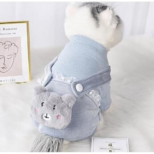 Boy Girl Dog Cat Striped Sweatshirt Jumpsuits Rompers Autumn Winter Warm Velvet Four Legged Overalls Pet Puppy Clothing