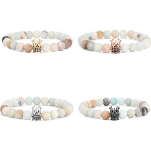 8mm crown gold silver copper cz zircon cubic zirconia beads bohemian Yoga Bracelet agate Onyx Stone Bangles df2fd