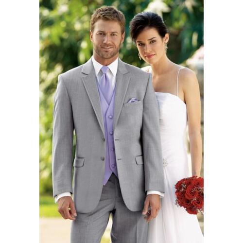 New Design Two Buttons Light Grey Groom Tuxedos Notch Lapel Groomsmen Mens Wedding Prom Suits (Jacket+Pants+Vest+Tie) NO:8