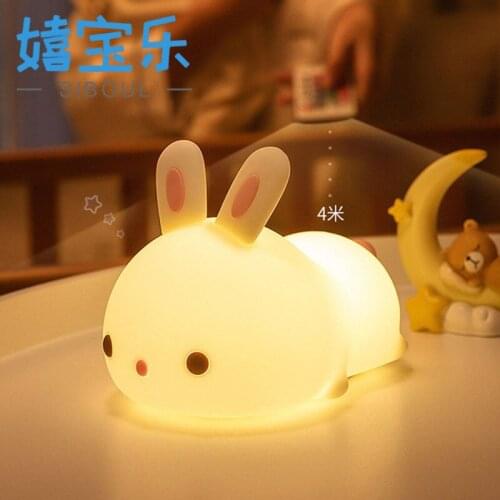 Colorful Silicone Rabbit LED Night Light USB Rechargeable Cartoon Animal Lamp for Baby Children Christmas Birthday Gift