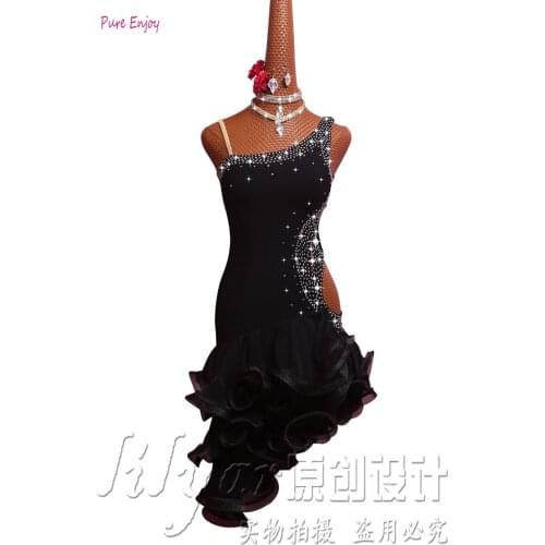 Latin dance costume sexy Sleeveless latin dance dress for women latin dance Luxury rhinestones competition dresses XXS-6XL