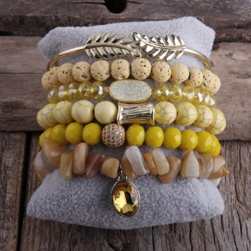 MD Fashion Bohemian Jewelry Accessory Beaded Bracelet 6pc Bangle & Bracelets Sets by Natural Stone And Crystal Women Boho Gift