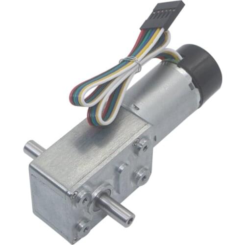 DC6V-24V Slow Speed High Torque Turbo Worm Gear Motor with Encoder Two-Phase Code Signal Dual Shafts Worm Geared Motors