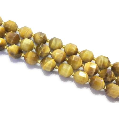 Natural Golden Tiger Eye Faceted Cube 10/12mm Cylinder beads