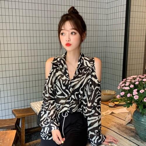 GOOHOJIO 2021 New Fashion Zebra Pattern Autumn Womens Blouses Casual Chic Long Sleeve Shirt Women Loose Plus Size Clothes Woman