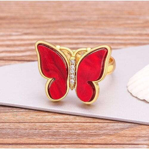 New Arrival 9 Colors Fashion Butterfly Sweet Colorful Transparent Crystal Rings Adjustable For Women Girls Party Jewelry Gift