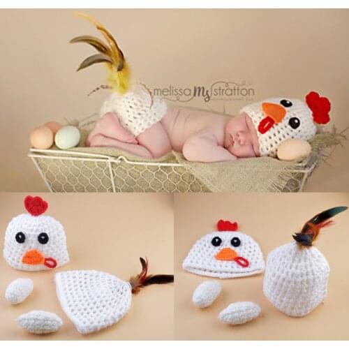 New Arrival Baby Girls Easter Outfit Cute Chicken Design Crochet Baby Beanie Knitted Infant Photography Props for Baby Pictures