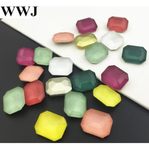New Mocha Rectangle Octagon Glass Crystal fancy stone 8x10mm Pointback Jewelry Beads No holes multi colors