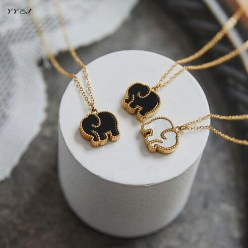 White shell lucky elephant necklaces for teenage girls cute animal black necklace stainless steel gold dainty kawaii