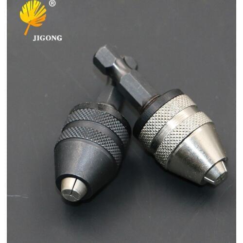 Keyless Drill Chuck Screwdriver Impact Driver Adapter 1/4 '' Hex Shank Drill Bit Tool Sliver Black Color