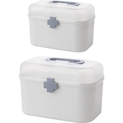 Family Medicine Plastic Storage Box Double Layer First Aid Bin with Handle Removable Tray Portable Emergency Organizer