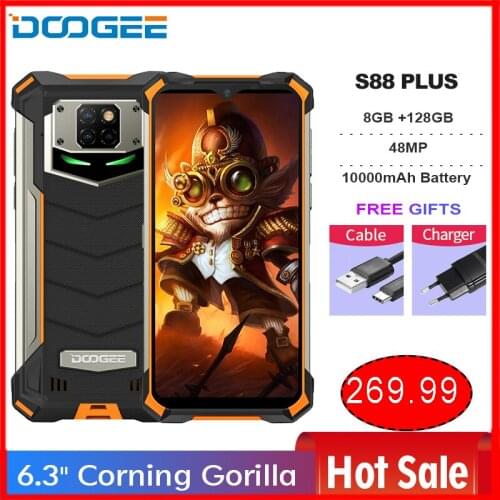 Rugged Mobile Phone DOOGEE S88 Plus IP68/IP69K 48MP Main Camera 8GB RAM 128GB ROM Android 10 OS 10000mAh Battery Global Version
