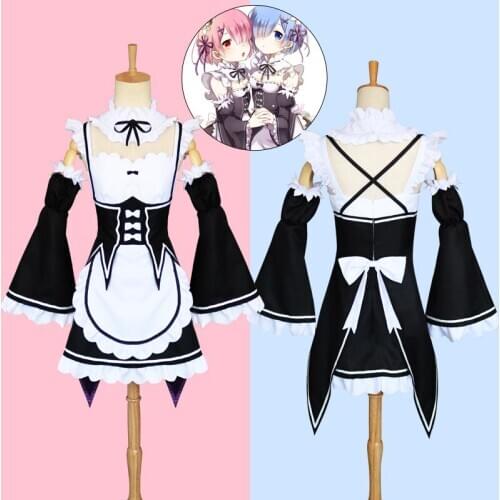 Ram/Rem Cosplay Anime Re:zero Kara Hajimeru Isekai Seikatsu Costume Maid Servant Dress Christmas Halloween Party Exhibition