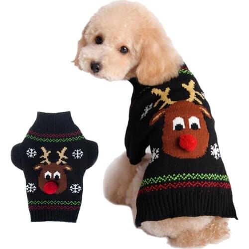 Christmas Pet Clothes Red Nose Deer Printing Pet Sweater VIP Teddy Small Medium and Large Dog New Year Sweater