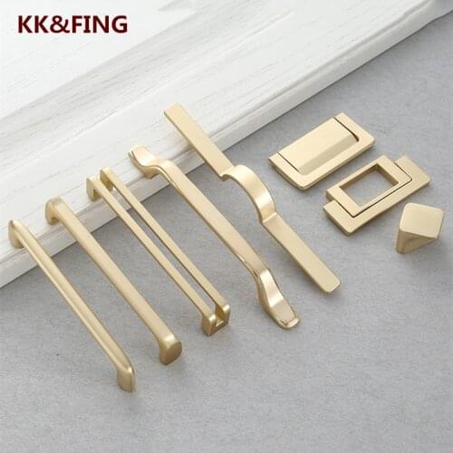KK&FING Zinc Alloy Copper Natural Color Wardrobe Handle Modern Cabinet Door Drawer Handle Gold Cabinet Pulls Ktchen Handles