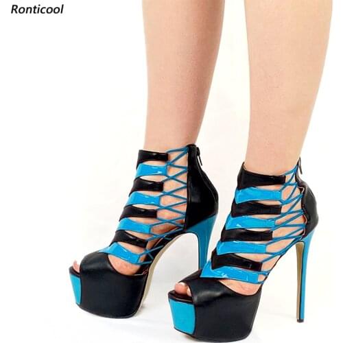 Ronticool Handmade Women Summer Platform Hollow Sandals Sexy Stiletto Heels Open Toe Gorgeous 9 Colors Dress Shoes US Size 5-20