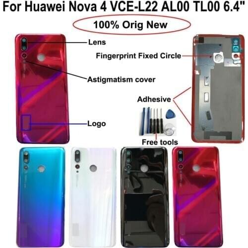 Shyueda 100% Orig New For Huawei Nova 4 VCE-L22 VCE-AL00 VCE-TL00 6.4" Glass Rear Back Door Housing Battery Door Cover