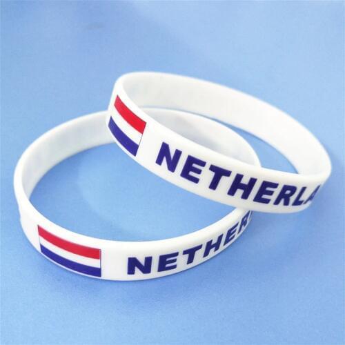 1PC Netherlands Flag Silicone Wristband White Nederlands Football Sports Souvenir Silicone Rubber Bracelets&Bangles Gifts SH223