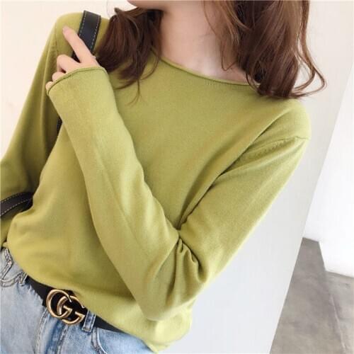 Avocado Green Sweater Womens Fashion Loose Outer Wear Pullover Knitting Shirt Autumn and Winter Thin Bottoming Shirt