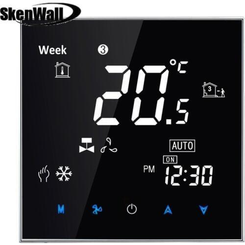 Central Air Conditioning Type Touch LCD Digital 2-pipe Fan Coil Unit Room Thermostat, Display Fan Speed Clock Temperature Heat