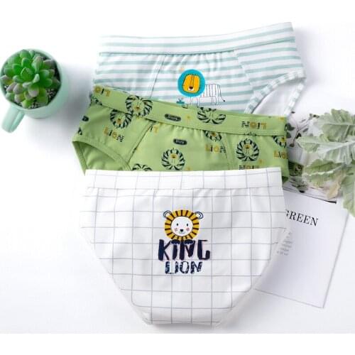 YourSeason Natural Soft Cotton Shorts Panties For Big Boys Cartoon Lion Print Underwear Fashion Plaid Kids Briefs Boxers 3PCS