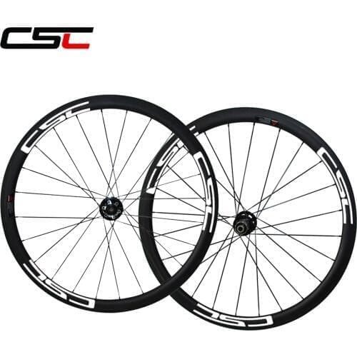 CSC 6 Bolt Disc brake carbon bike wheels 23mm Width 38mm Tubular cyclocross wheelset Thru Axle hub
