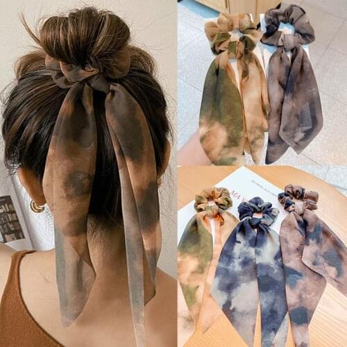 Vintage Korean Bow Print Hairbands Headbands Ribbon Ponytail Scarf Hair Rope Elegant Hair Tie Headwear Women Hair Accessories