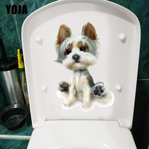 YOJA 16.7×24.5cm Cute Terrier Cartoon Wall Sticker Home Room Wall Decoration WC Accessories T1-0685