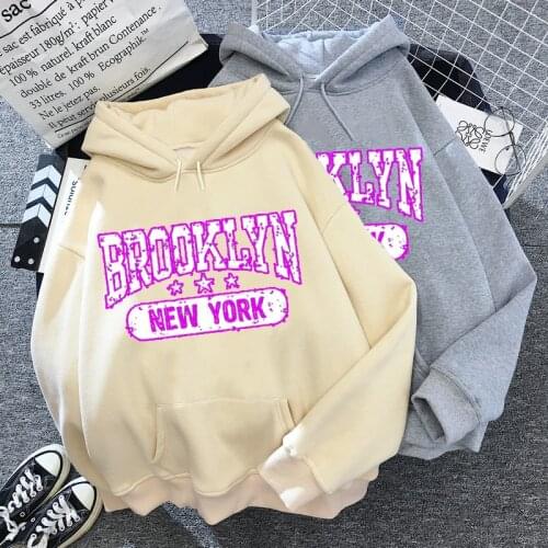 NEW Sweatshirts velvet winter Womens Brooklyn Letter printing Hooded Female 2021 Cotton Thicken Warm Hoodies Lady Autumn Tops