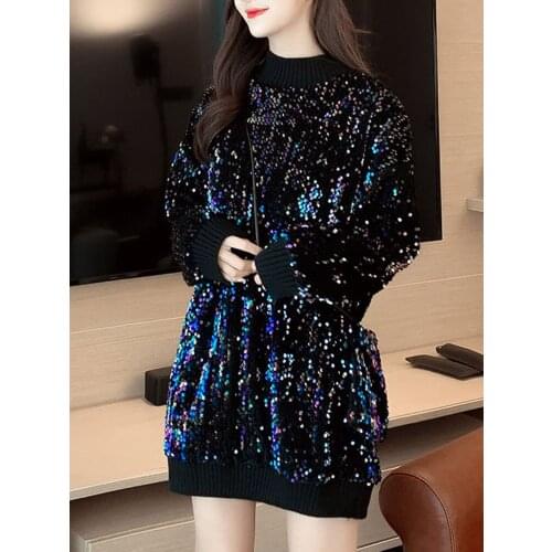 Whole body sequined sweater 2021 winter clothes Hat-less tide cloth thick shiny top womens long