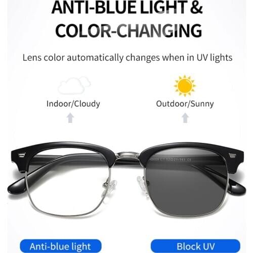 Women Anti Blue Light Glasses Men Photochromic Sunglasses Outdoor Computer Eyewear Function Optical Frame UV400 2020 New