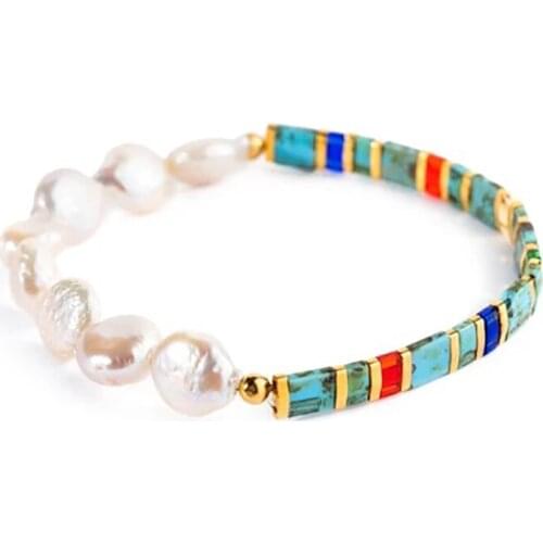 Black Gallstone Pearl Bracelet Baroque Style Natural Freshwater Pearl Jewelry Bracelet Womens Girls Fashion Matching Jewelry