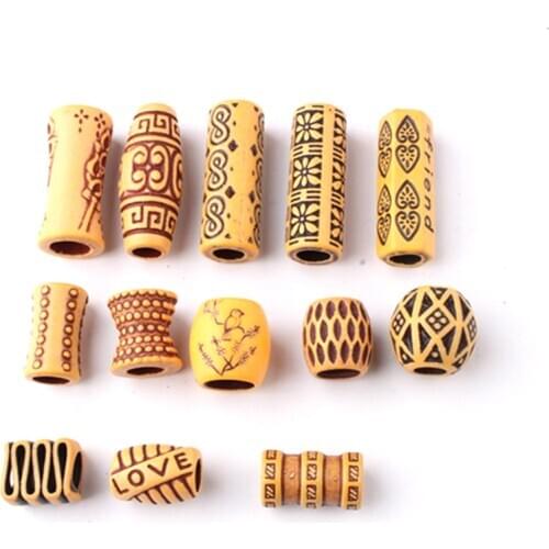 10 Pcs Plastic Imitation Wood Hair Beads for Dreadlocks Hair Braid Tubes Cuffs Beads Dreadlock Bead Clip Women Hair Accessories