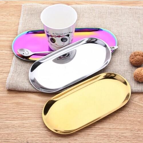 DHL 100pcs practical Colorful Metal Tray Gold Oval Dotted Fruit Plate Small Items Jewelry Display Tray SN3435