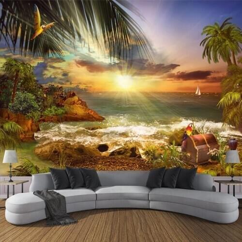 Custom 3D Wallpaper Wall Painting Island Beach Seascape Coconut Tree Photo Mural Wallpapers For Living Room Bedroom Decoration