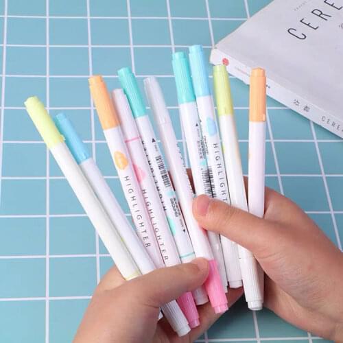 5PCS/Set Pastel Highlighters with Fine & Chisel Tip, Dual Ended, Eye Protection, 5 Colors Marker Pens Set Students Children Gift