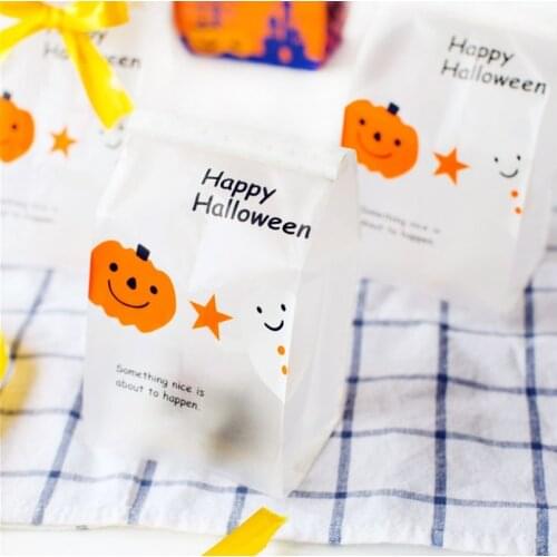 50pcs/set Halloween Cute Candy Cookies Dessert Bag Pumpkin Candy Bag Plastic Party Party Decoration Gifts