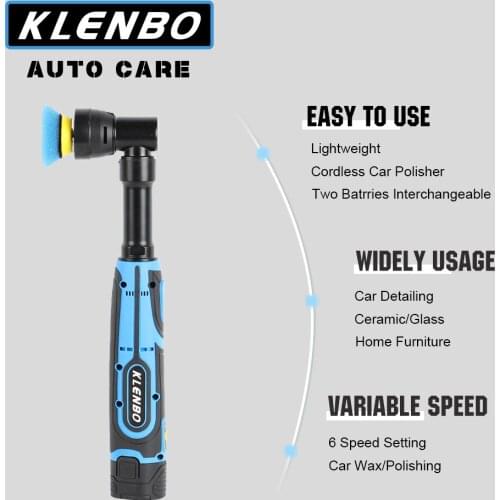 KLENBO 12V Mini DA/RO Car Polisher Cordless for Polishing, Sanding and Cleaning, Swirl Killer Polisher