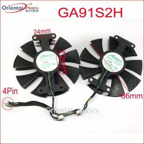 Free Shipping 2pcs/Lot GA91S2H 12V 0.35A 4Pin 86mm VGA Fan For ZOTAC GTX960-AMP Graphics Card Cooler Cooling Fan