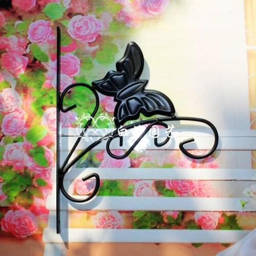 Free shipping,Pastoral Iron Butterfly Hook flower pots Dia Open basket rack wall hanger expansion screw.black,garden supplies
